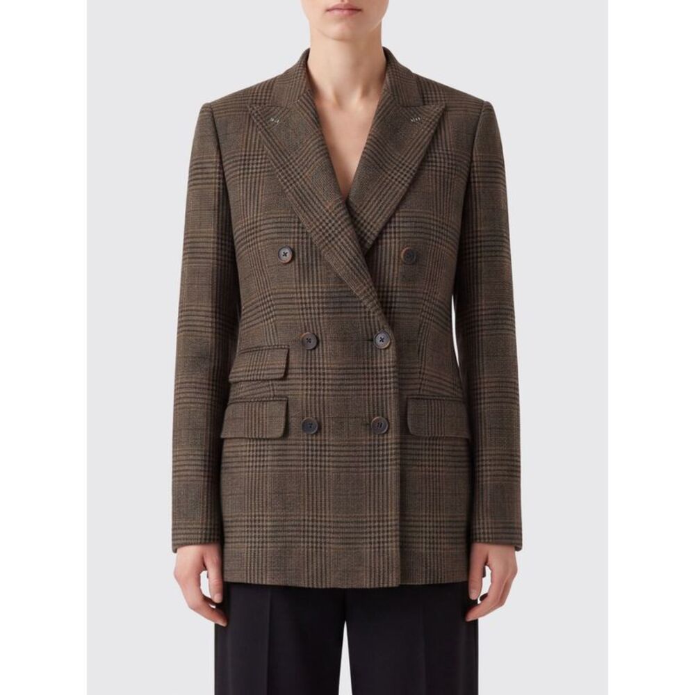 Max Mara Women Max Mara Prince Of Wales Pure Wool Double-Breasted Blazer